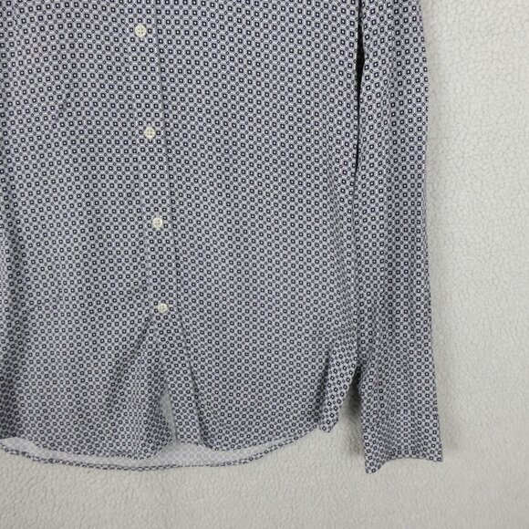 Reiss Shirt Mens Medium White Black Geometric Long Sleeve Slim Fit Viscose - Picture 3 of 9